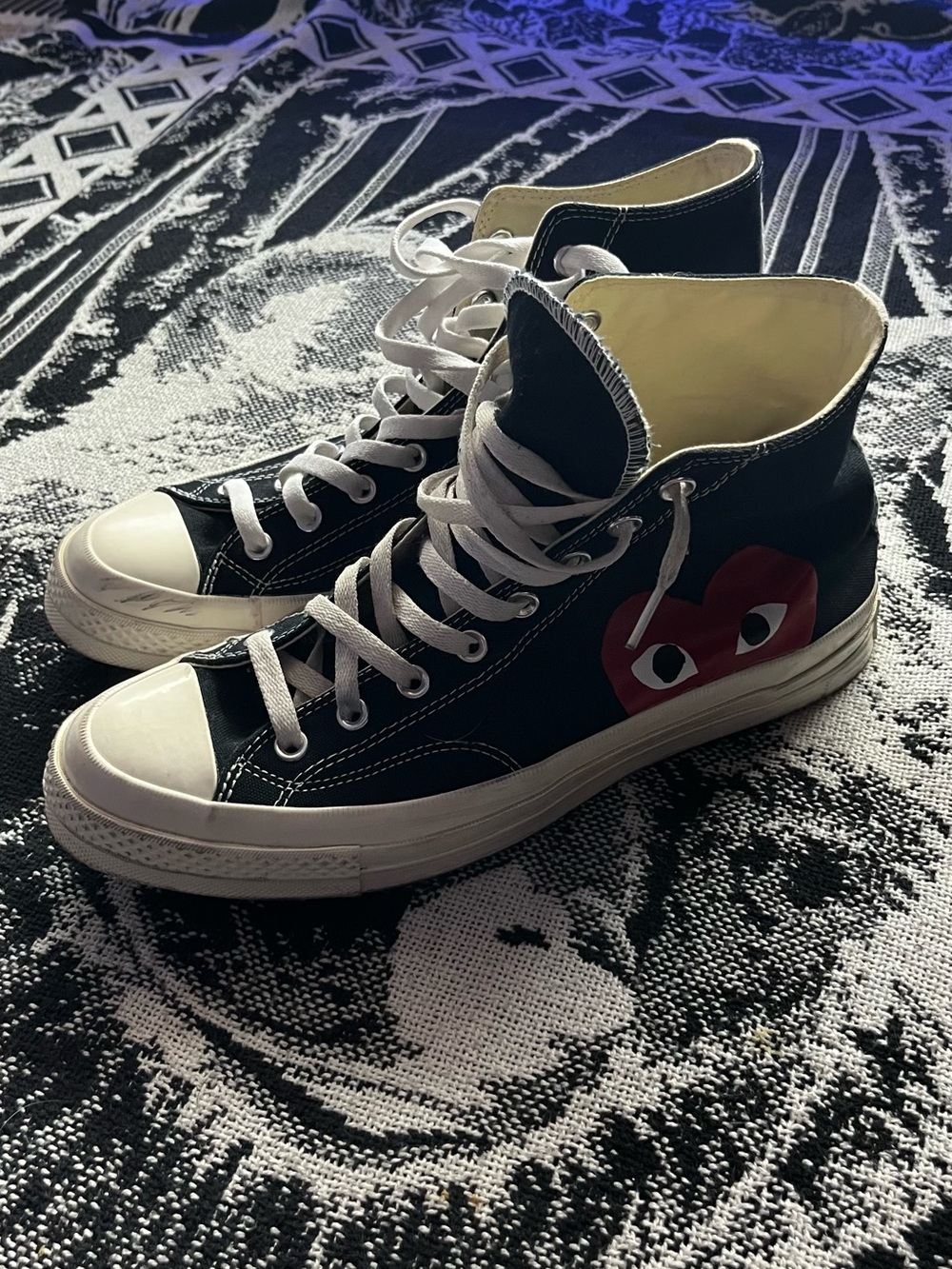 Converse Black High-Top Sneakers with Red Heart Graphic